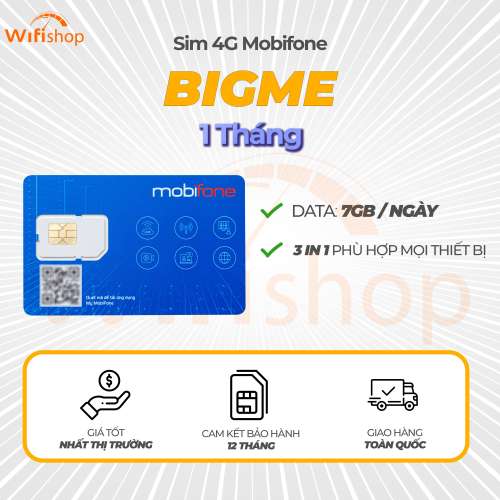 Sim Mobifone Bigme 7GB/Ngày (210GB/tháng) - Mỗi tháng nạp 125.000