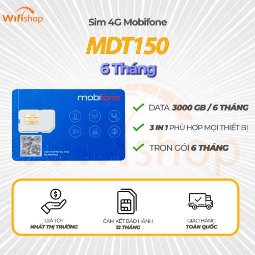 Sim 4G Mobifone MDT150 tặng 500GB/tháng