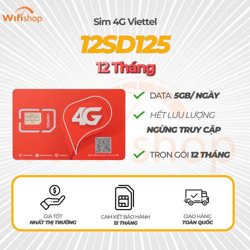 Sim Viettel SD125 5GB/Ngày (150GB/Tháng), Trọn gói 12 tháng