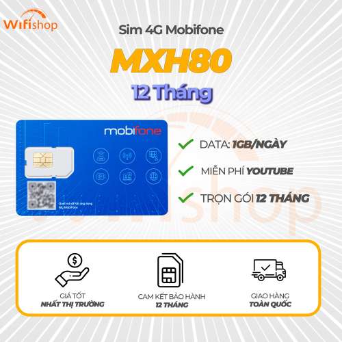 Sim Mobifone MXH80 1GB/Ngày (30Gb/Tháng), Miễn Phí Youtube