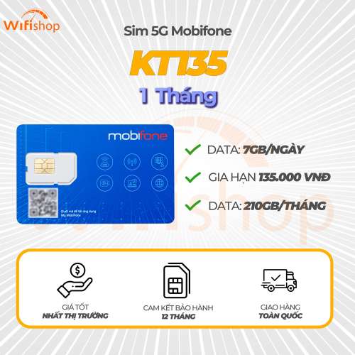 Sim Mobifone 4G TK135 ưu đãi 7GB/Ngày mỗi tháng gia hạn 135.000 VNĐ