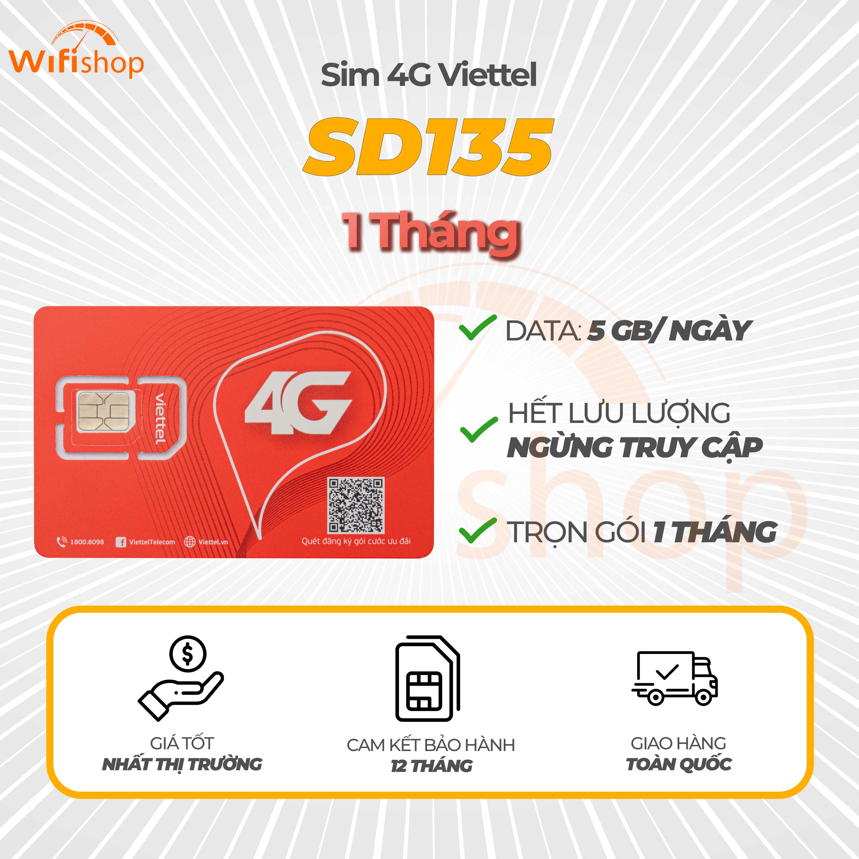 Sim Viettel SD135 5GB/Ngày (150GB/Tháng), Nạp tiền hàng tháng