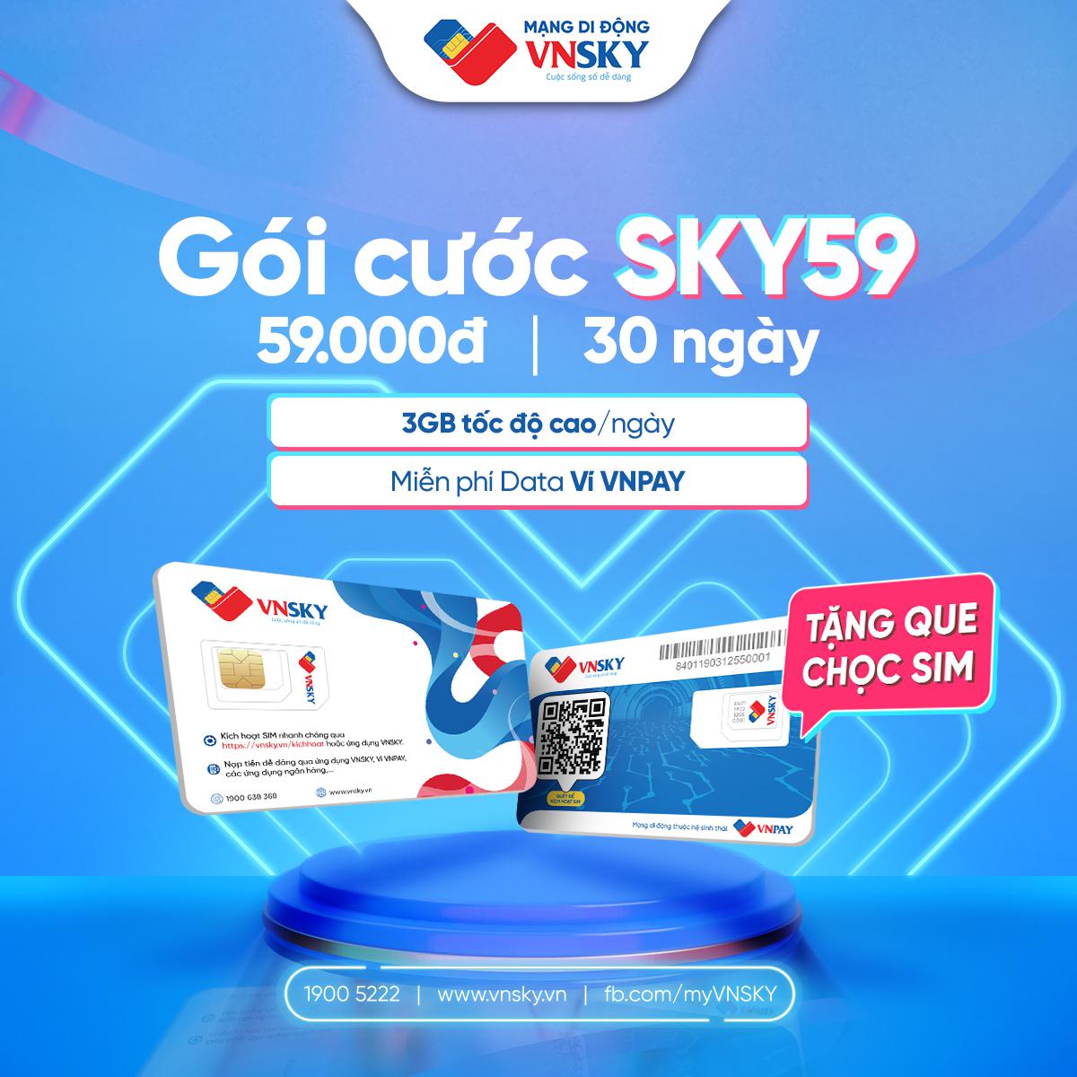 Sim Vnsky SKY59 3GB/Ngày (90GB/Tháng) không giới hạn 3Mbps