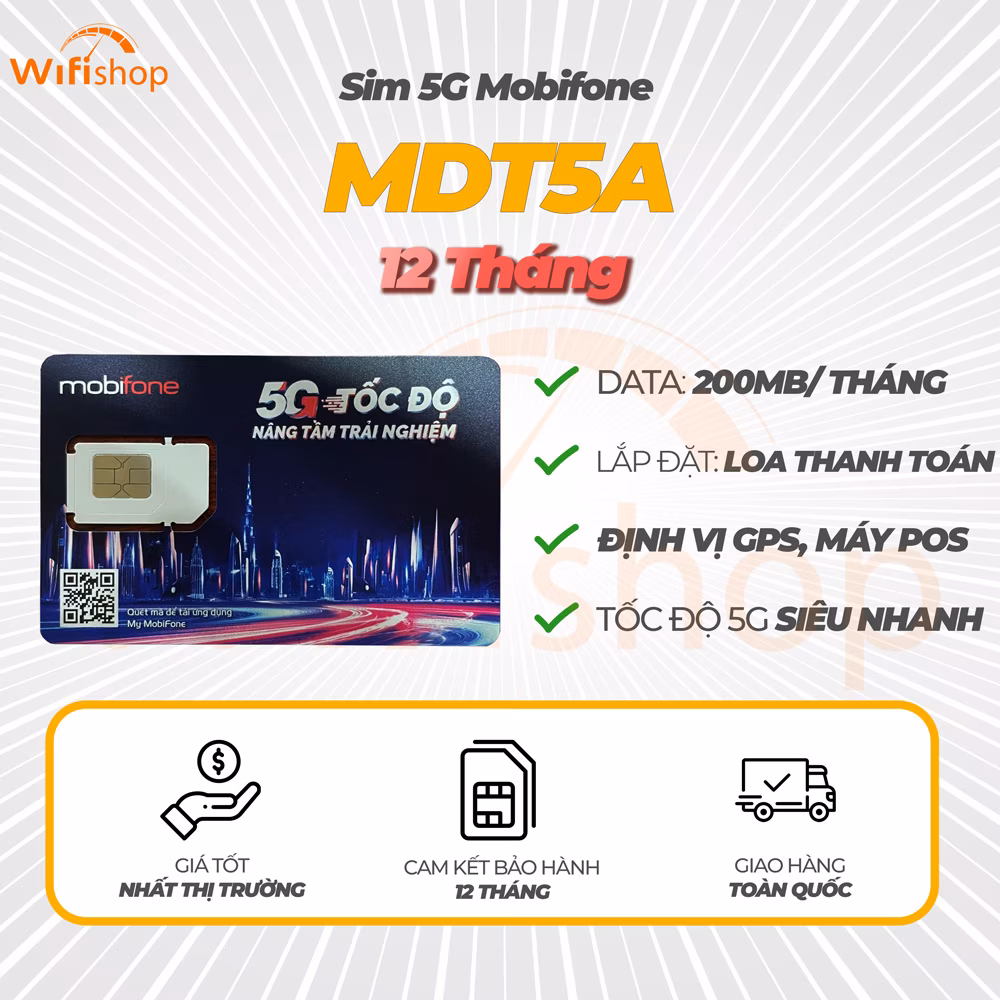 SIM Lắp Định Vị, Loa Thanh Toán, Máy POS Mobifone 5G MDT5a