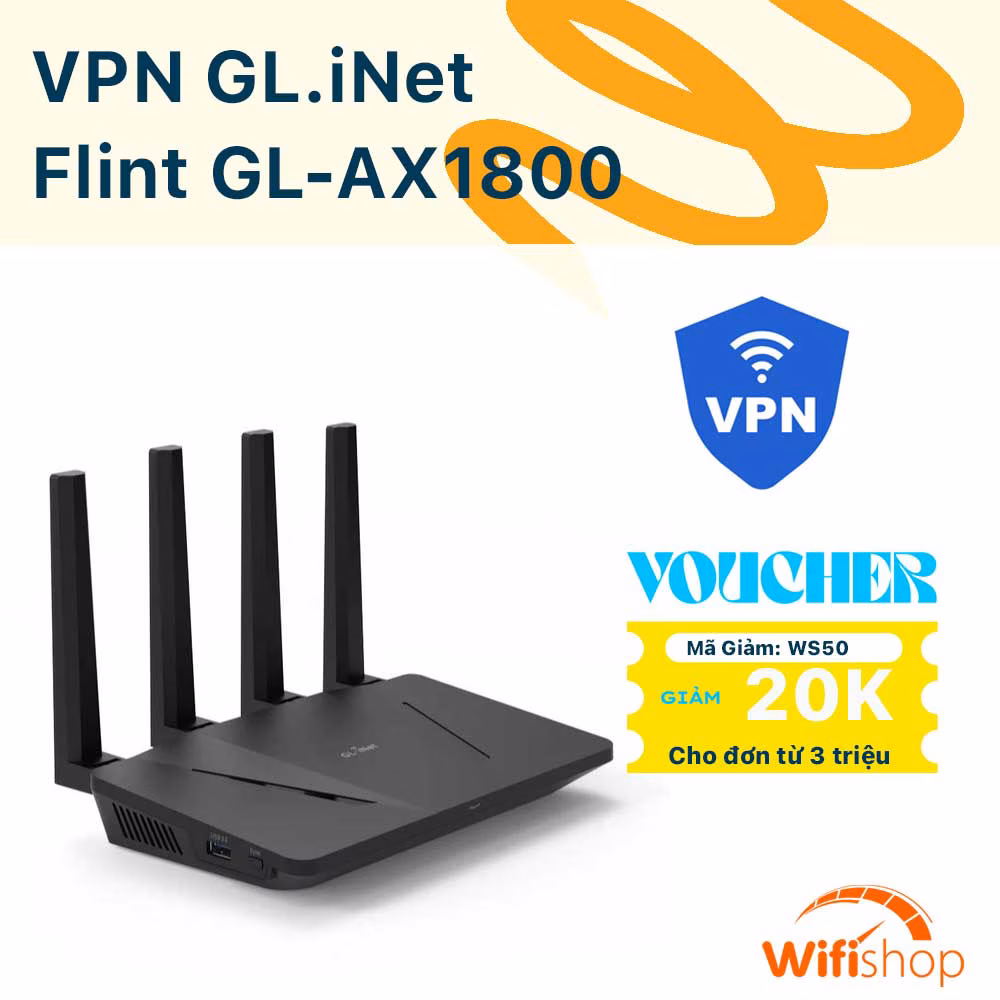 Bộ Phát Wifi6 GL.iNet Flint GL-AX1800 VPN - Đổi IP Chuyên Nghiệp