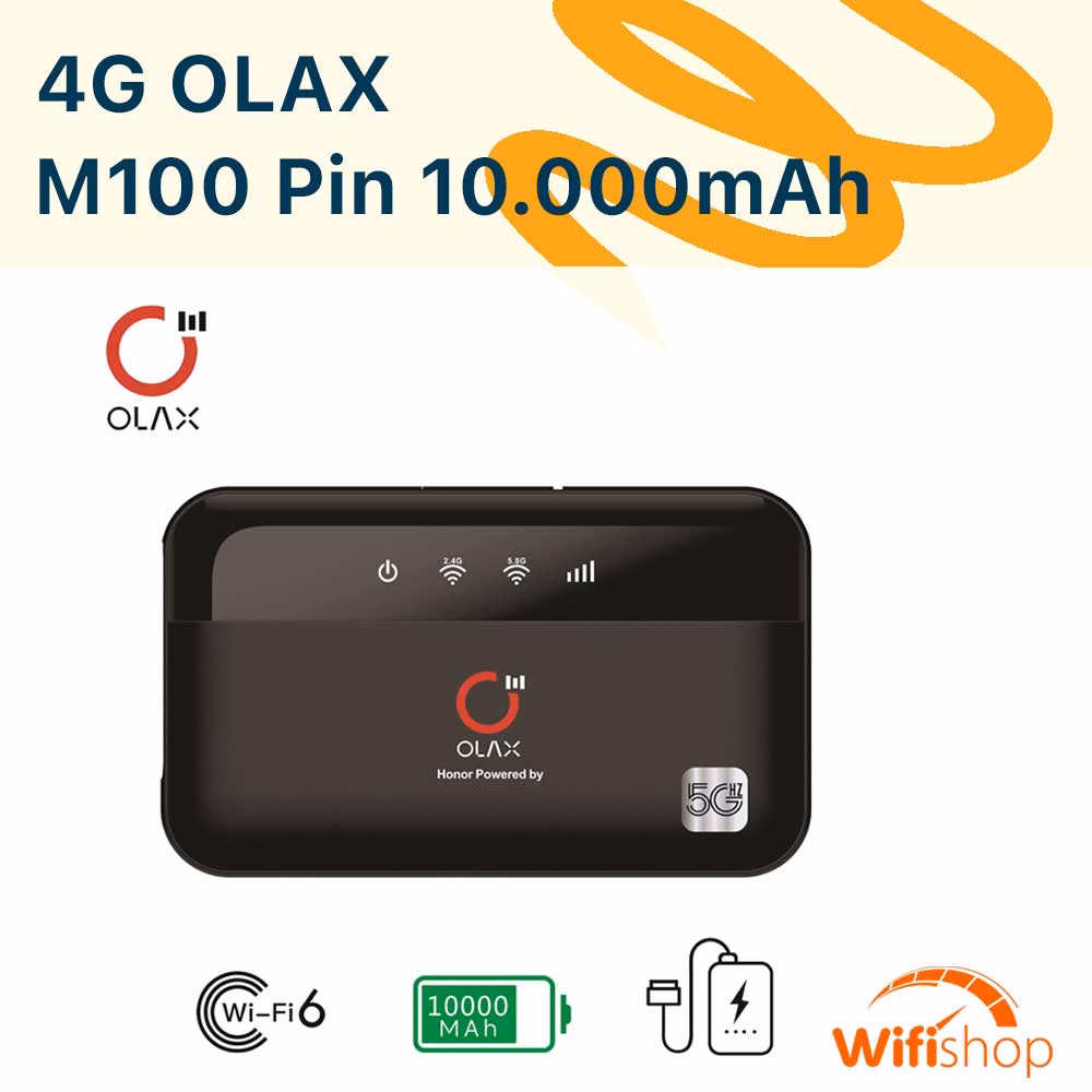 Bộ Phát Wifi 4G Kiêm Sạc Dự Phòng Olax M100 pin 10.000mAh