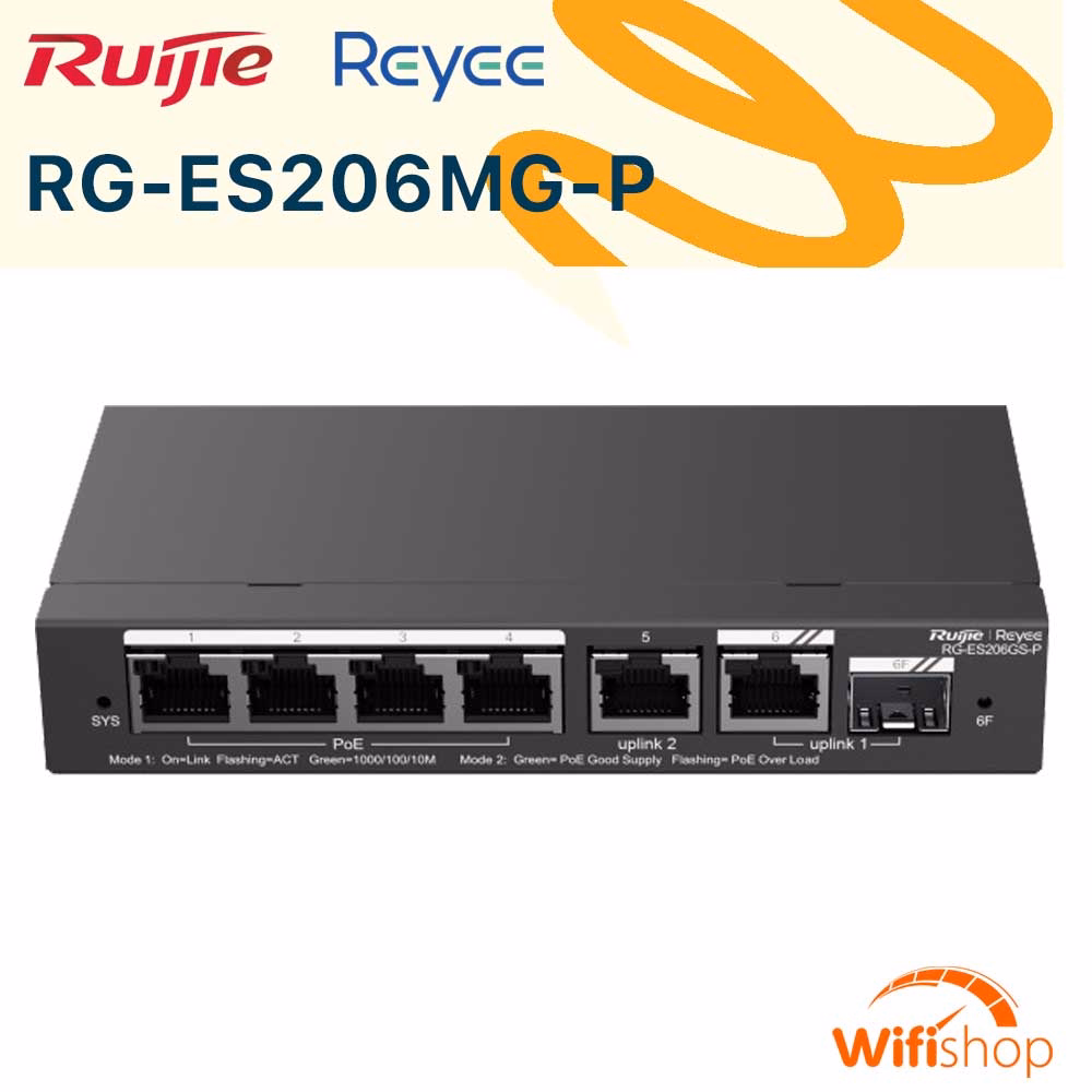 Switch Ruijie RG-ES206GS-P, 6 Cổng Gigabit PoE+ Smart Cloud Managed