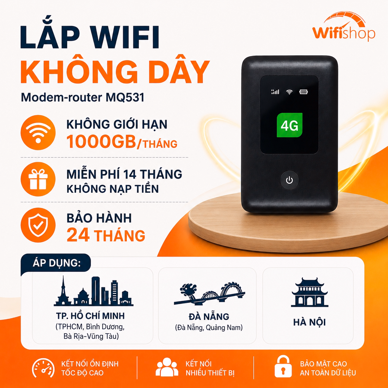 Lắp Wifi Không Dây 1000GB/THÁNG Khuyến Mãi 14 Tháng (14.000GB)