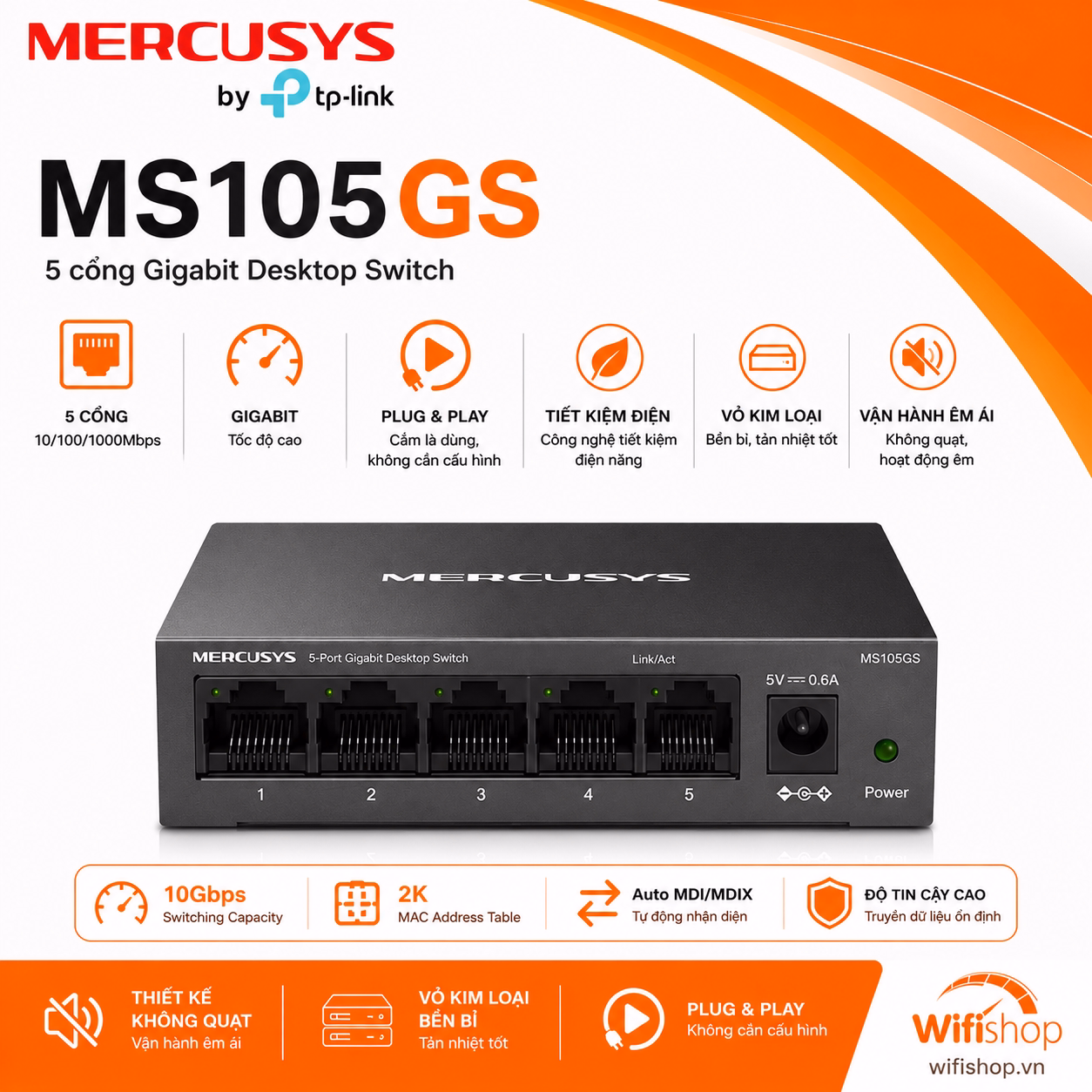 Switch Mercusys MS105GS 5 cổng 1000Mbps