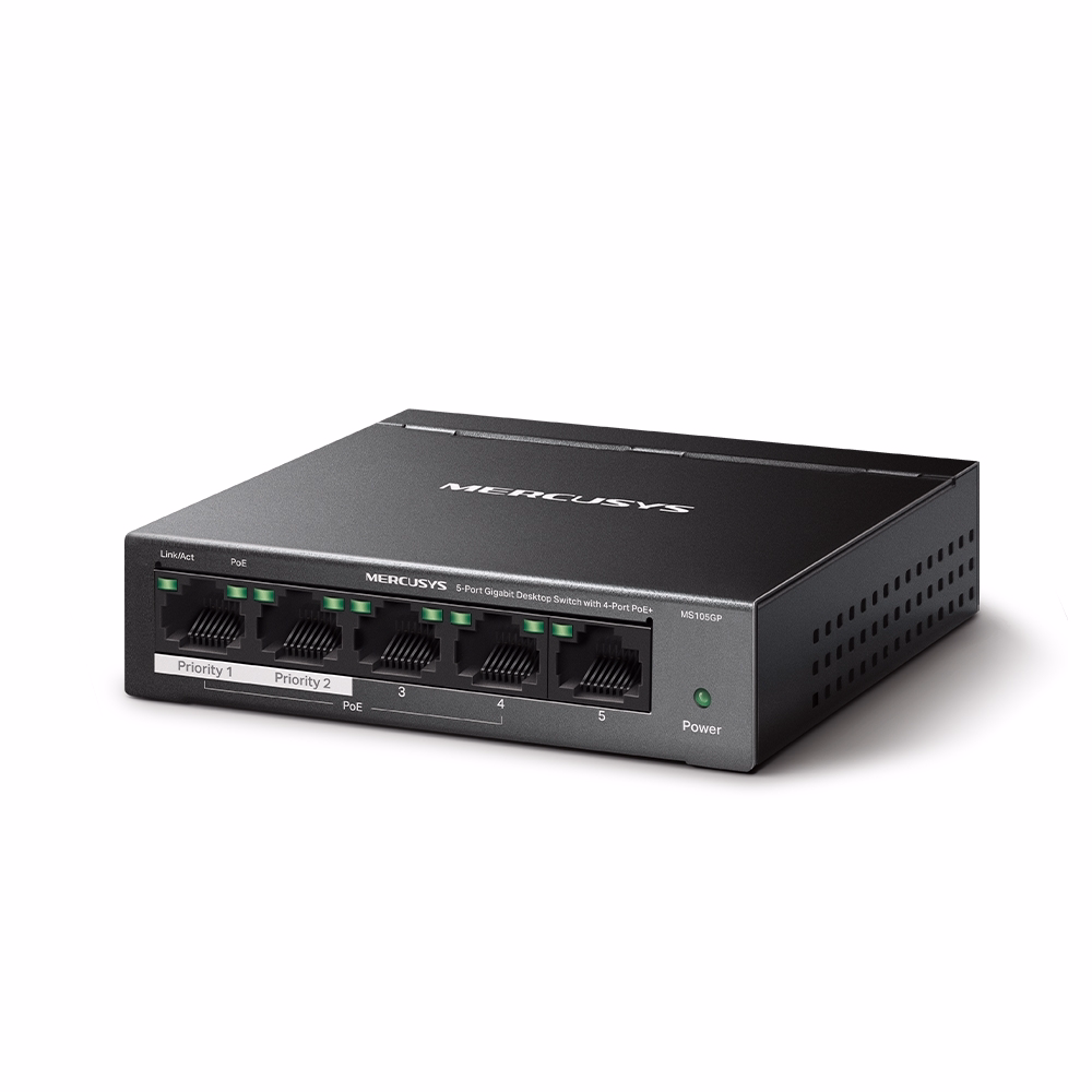 Switch Mercusys MS105GP 5 cổng 1000Mbps với 4 cổng PoE+