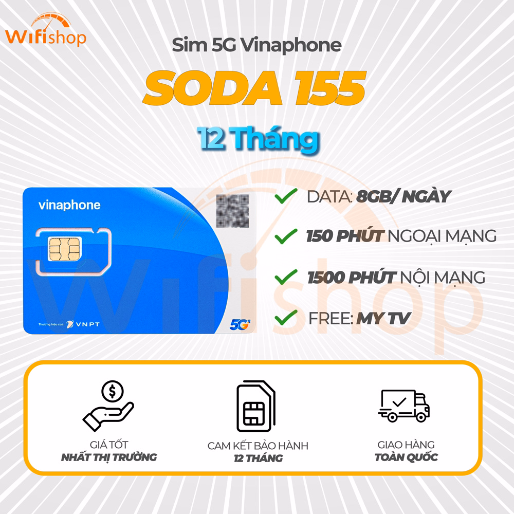 SIM 5G Vinaphone SODA155 8GB/Ngày, Nạp sẵn12 Tháng